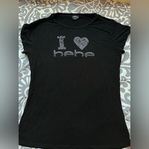 Bebe Black Tee with Rhinestones